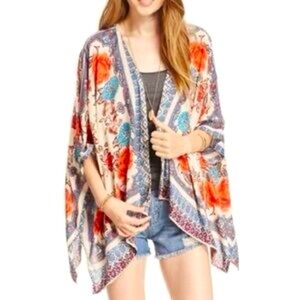 Angie Multicolor Patterned Boho Top | Floral Kimono | Size Small
